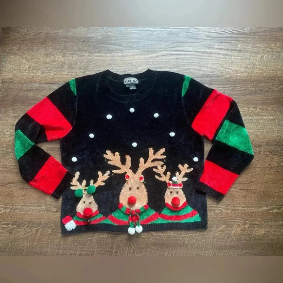 BEREK 2 vintage 90s soft chenille Christmas sweater Rudolph 3D jingles EUC sz S - Picture 6 of 16